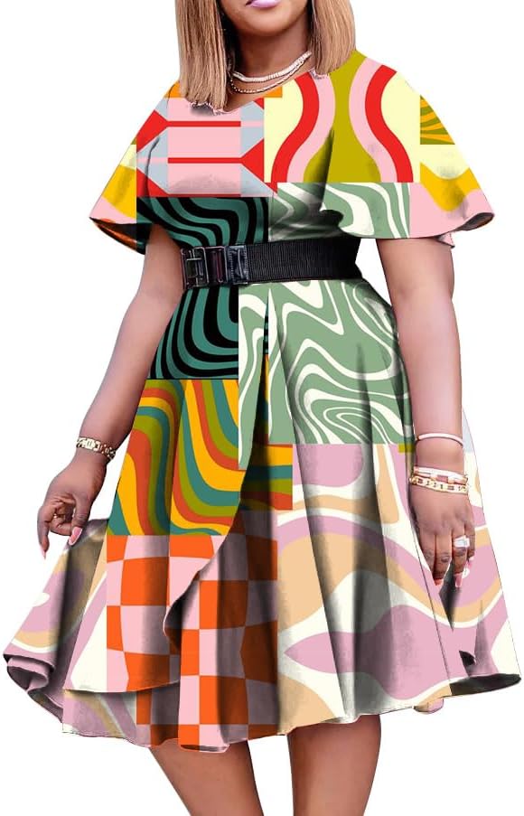 New European, American, and African Women's Clothing for Spring and Summer, Temperament, Commuting, Slim Fit, Oversized Dress for Women(Color Stitching,2XL)