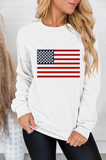Lacozy Womens USA Sweatshirt Crewneck American Flag Sweater Long Sleeve 4th of july T shirts Loose Fit Pullover Tops Fall