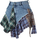 Gothic European and American Women's Clothing, Sexy Irregular Plaid Skirt, Design Sense Patchwork Denim Short Skirt