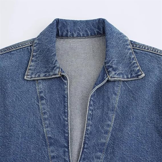 Vsadsau Women European American Lapel Denim Shirt High Waist Denim Pants Pullover Slim Top Button Pant