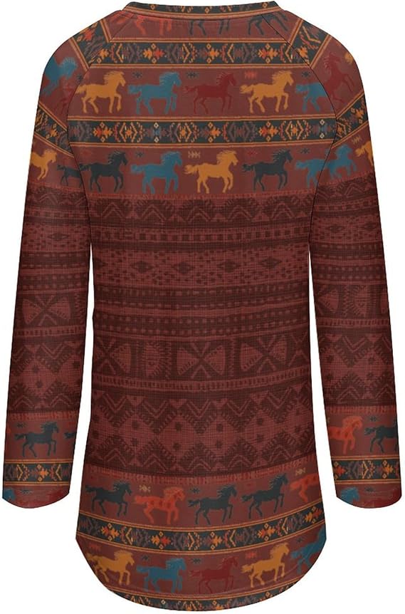 Long Sleeve Tops for Women Retro Pullover Blouses Aztec T Shirts Vintage Western Ethnic Crewneck Fall Ladies Tops