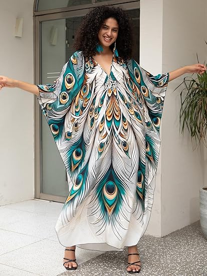 Women's Plus Size Kaftan Dress – Plus Size Maxi Dress Moo Moos Beach Cover Up,Bathing Suit Cover-Up Loungewear