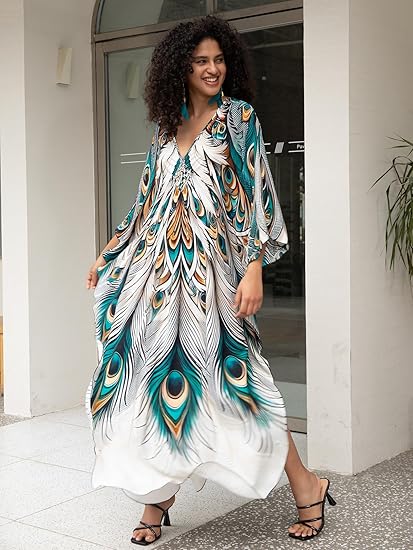 Women's Plus Size Kaftan Dress – Plus Size Maxi Dress Moo Moos Beach Cover Up,Bathing Suit Cover-Up Loungewear