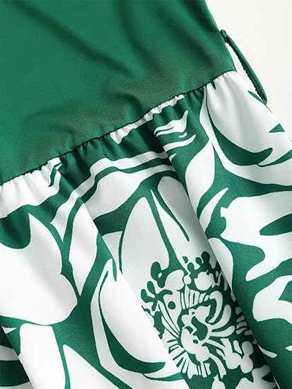 Women's Spring European and American Clothing A Round-Neck Dress with Floral Prints