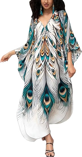 Women's Plus Size Kaftan Dress – Plus Size Maxi Dress Moo Moos Beach Cover Up,Bathing Suit Cover-Up Loungewear