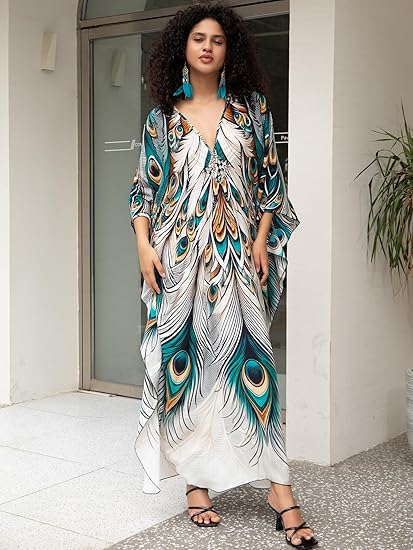 Women's Plus Size Kaftan Dress – Plus Size Maxi Dress Moo Moos Beach Cover Up,Bathing Suit Cover-Up Loungewear